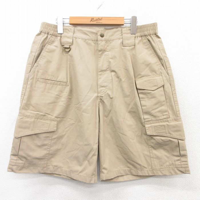 【50%OFF】W34★古着 ショート カーゴ パンツ ショーツ メンズ リップストップ ベージュ カーキ 25jul04 中古 ボトムス 短パン ショーパン