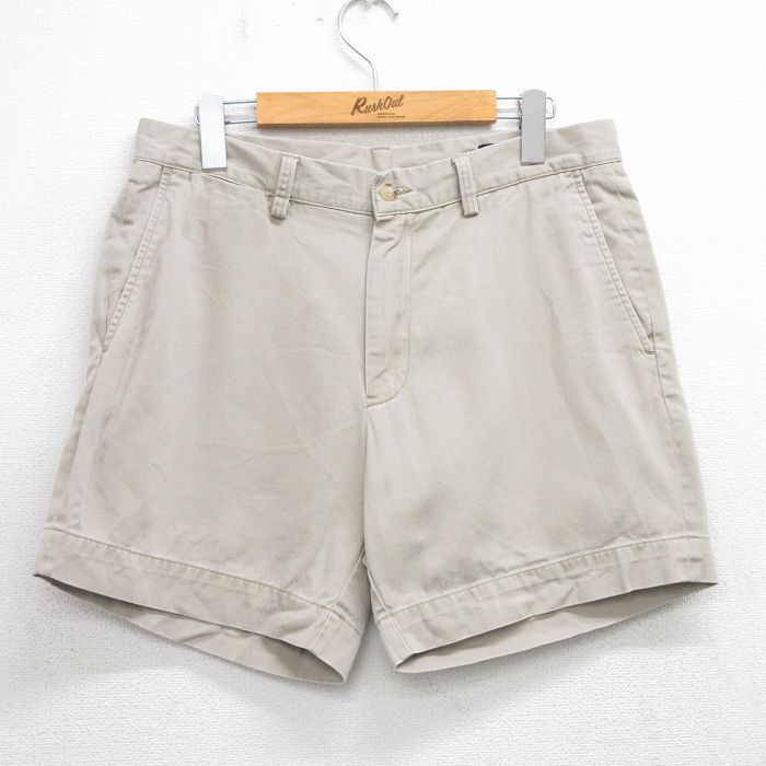 W33★古着 ラルフローレン Ralph Lauren ブランド ショート パンツ ショーツ メンズ 90年代 90s コットン ベージュ カーキ 25jul05 中古 ボトムス 短パン ショーパン ハーフ