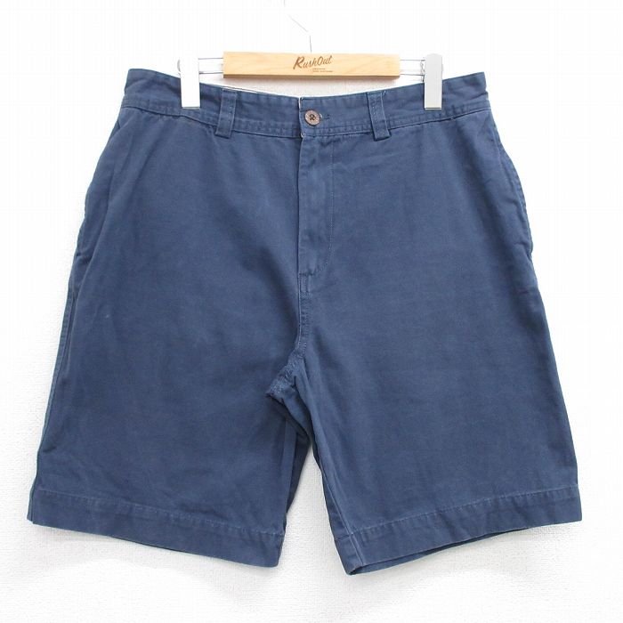 W33★古着 ショート パンツ ショーツ メンズ コットン 紺 ネイビー 25jul05 中古 ボトムス 短パン ショーパン ハーフ