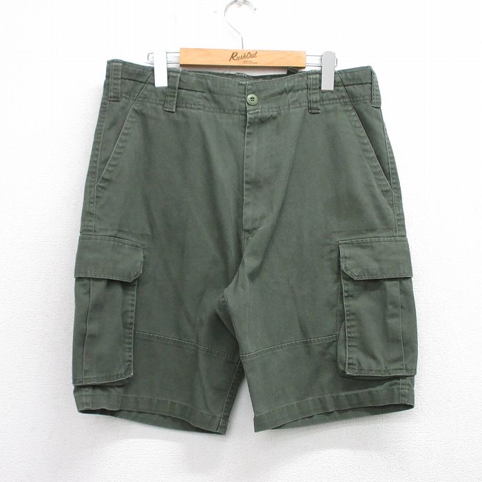 W36★古着 ショート カーゴ パンツ ショーツ メンズ 濃緑 グリーン 25jul05 中古 ボトムス 短パン ショーパン