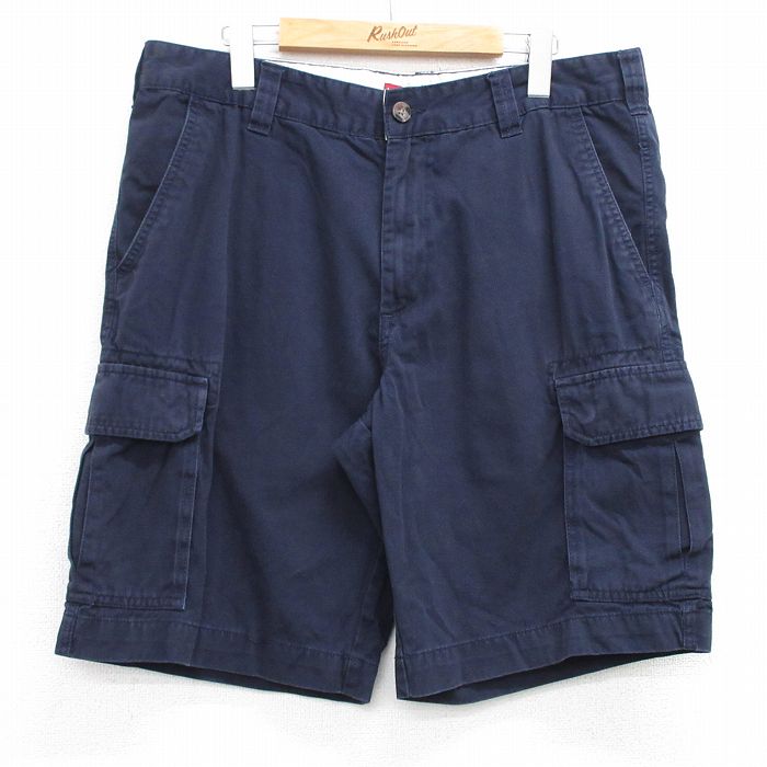 W36★古着 ショート カーゴ パンツ ショーツ メンズ コットン 紺 ネイビー 25jul05 中古 ボトムス 短パン ショーパン