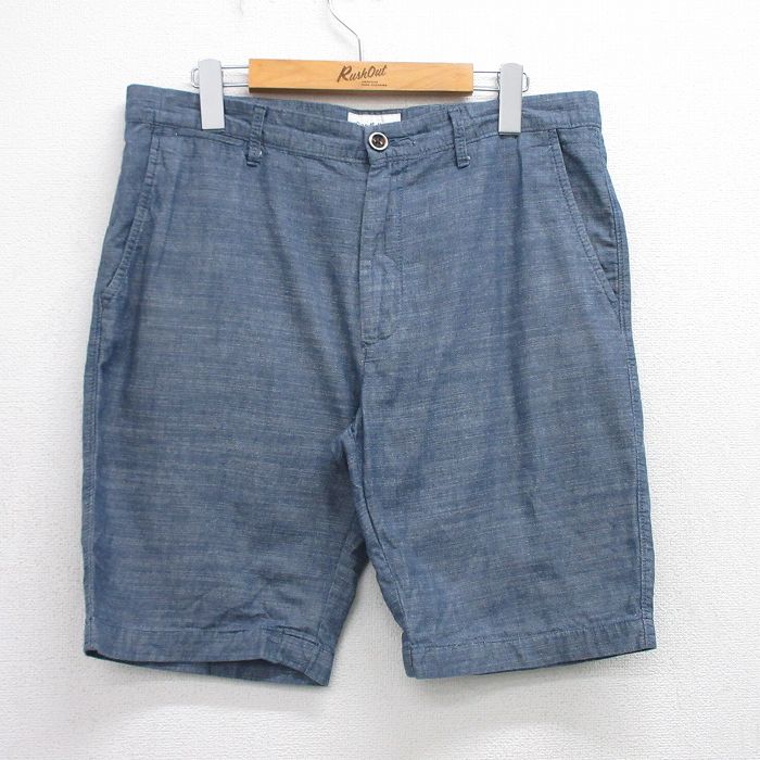 W35★古着 ショート パンツ ショーツ メンズ コットン 紺 ネイビー デニム系 25jul05 中古 ボトムス 短パン ショーパン ハーフ