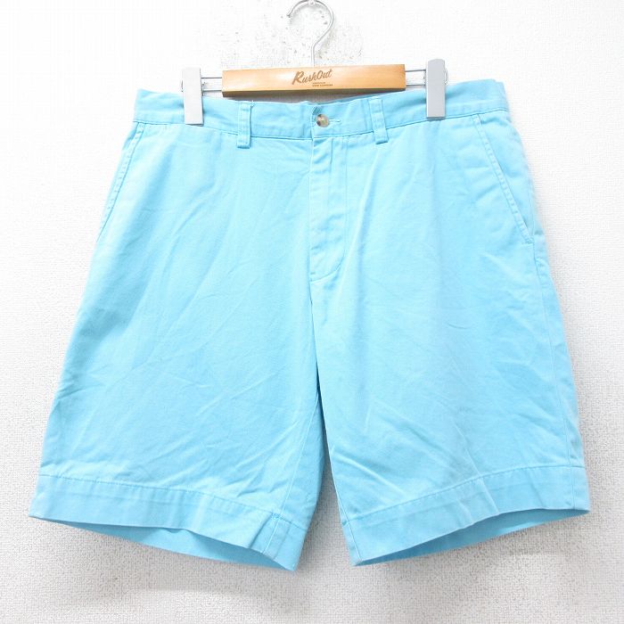 W32★古着 ラルフローレン Ralph Lauren ブランド ショート パンツ ショーツ メンズ コットン 水色 25jul07 中古 ボトムス 短パン ショーパン ハーフ