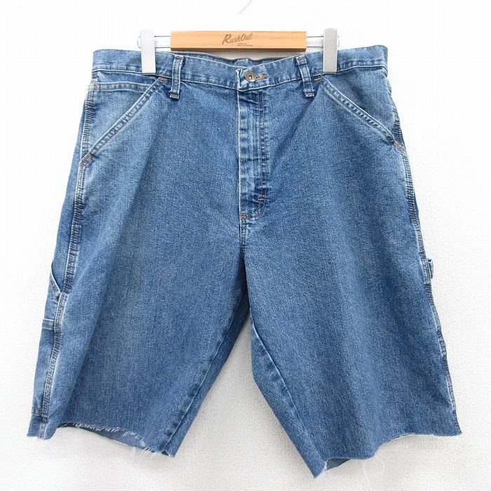 【20%OFF】W34★古着 ラングラー Wrangler ショート ペインター パンツ ショーツ メンズ 紺 ネイビー デニム 25jul07 中古 ボトムス 短パン ショーパン