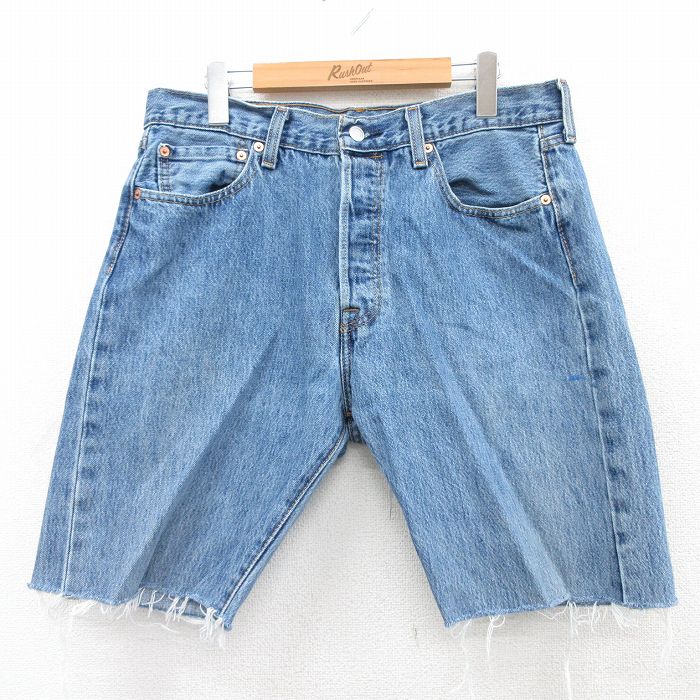 W33★古着 リーバイス Levis 501 ショート パンツ ショーツ メンズ コットン 紺 ネイビー デニム 25jul07 中古 ボトムス 短パン ショーパン ハーフ