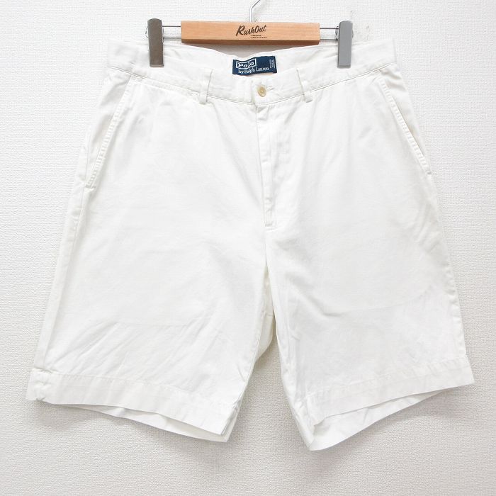 W33★古着 ラルフローレン Ralph Lauren ブランド ショート パンツ ショーツ メンズ 90年代 90s コットン 白 ホワイト 25jul07 中古 ボトムス 短パン ショーパン ハーフ