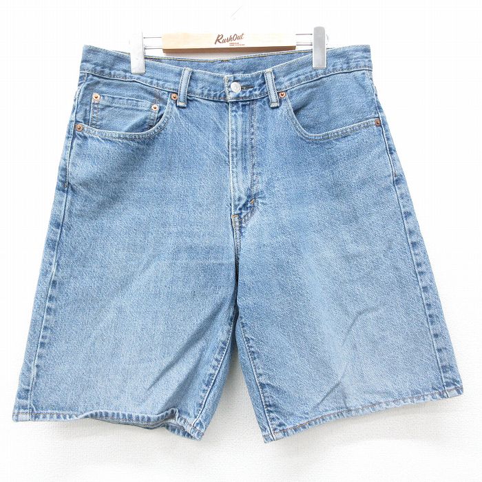 W34★古着 リーバイス Levis 550 ショート パンツ ショーツ メンズ ヒゲ 紺 ネイビー デニム 25jul07 中古 ボトムス 短パン ショーパン ハーフ