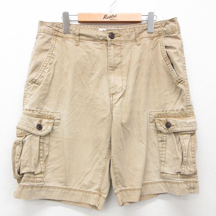 W34★古着 アリゾナジーンズ ショート カーゴ パンツ ショーツ メンズ コットン ベージュ カーキ 25jul07 中古 ボトムス 短パン ショーパン