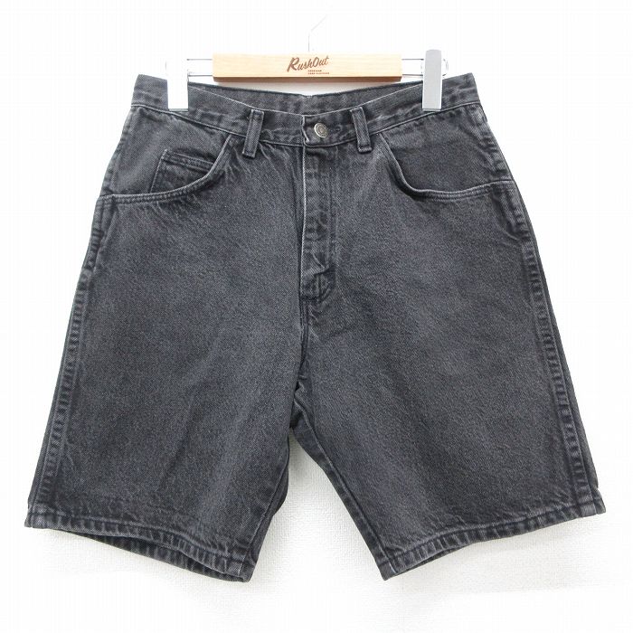 W30★古着 ラングラー Wrangler ショート パンツ ショーツ メンズ コットン 黒 ブラック デニム 25jul07 中古 ボトムス 短パン ショーパン ハーフ