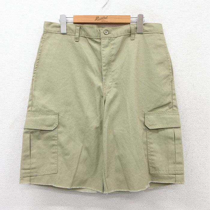 W34★古着 ディッキーズ Dickies ショート ワーク カーゴ パンツ ショーツ メンズ ベージュ カーキ 25jul08 中古 ボトムス 短パン ショーパン