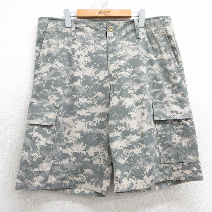 【50%OFF】W39★古着 ショート カーゴ パンツ ショーツ メンズ デジタルカモ リップストップ 大きいサイズ グレー他 迷彩 25jul08 中古 ボトムス 短パン ショーパン