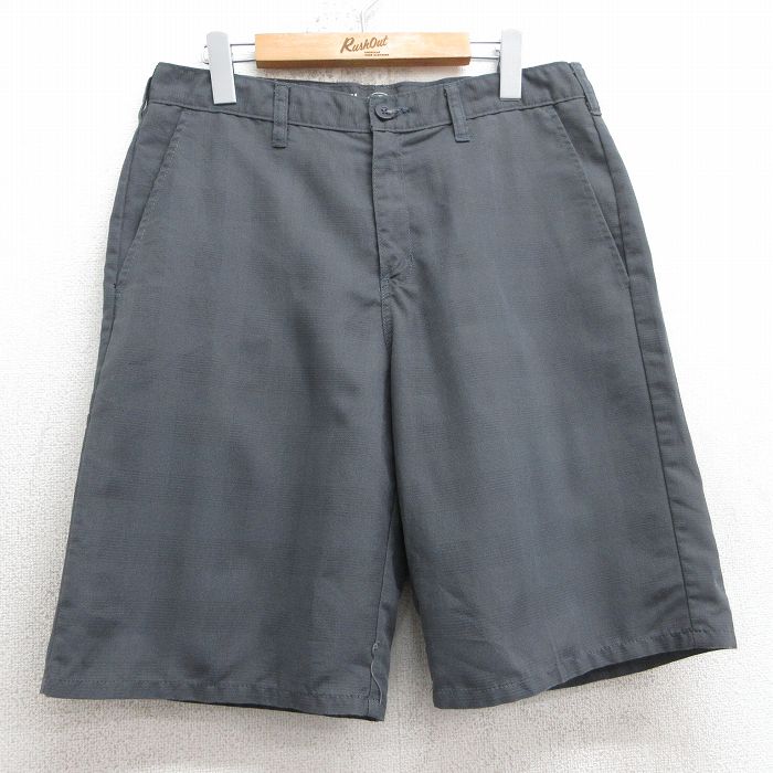 W33★古着 ディッキーズ Dickies ショート パンツ ショーツ メンズ 濃グレー チェック 25jul08 中古 ボトムス 短パン ショーパン ハーフ