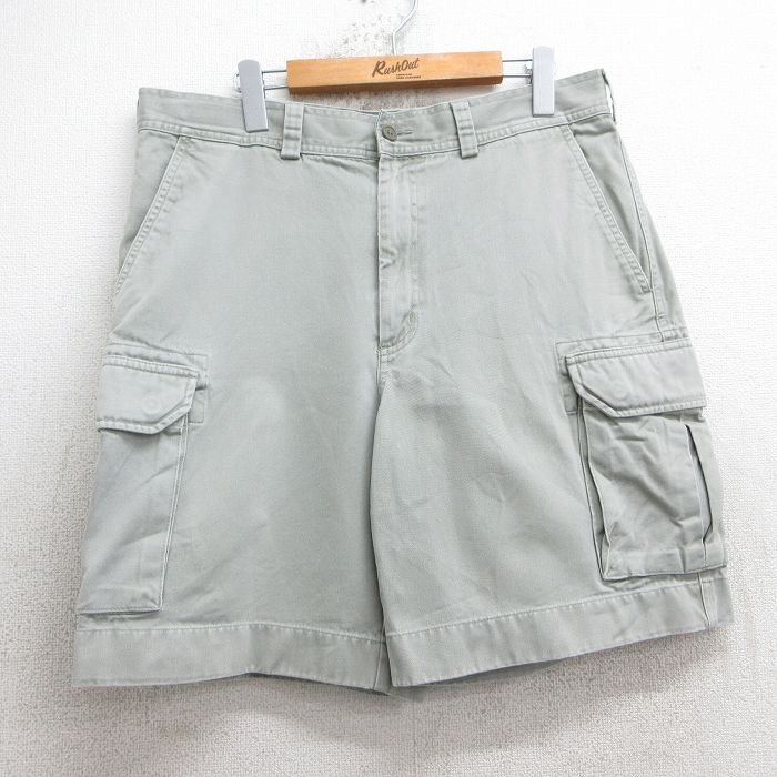 W35★古着 ランズエンド ショート カーゴ パンツ ショーツ メンズ コットン 薄グレー 25jul08 中古 ボトムス 短パン ショーパン