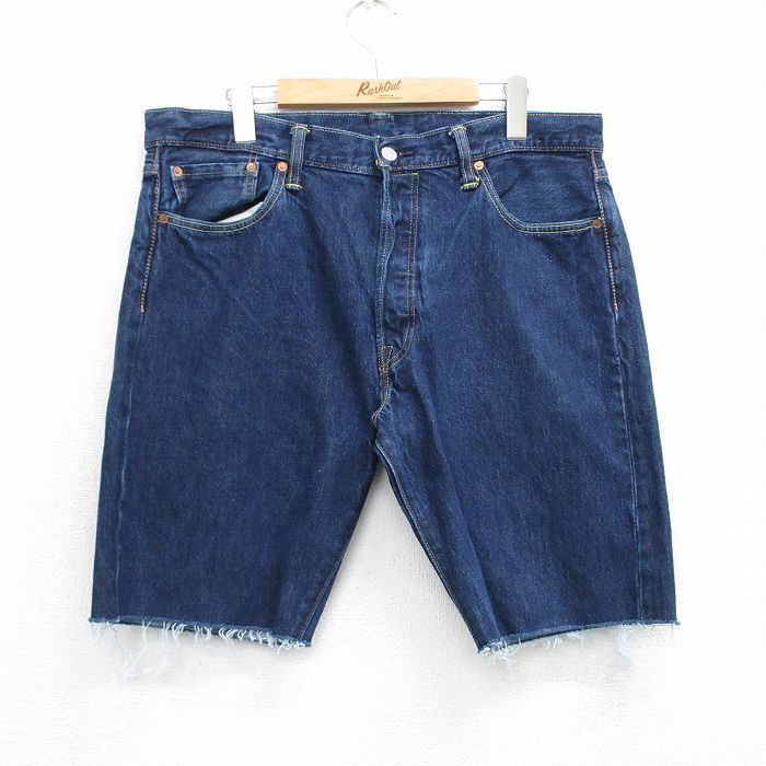 W36★古着 リーバイス Levis 501 ショート パンツ ショーツ メンズ コットン 濃紺 ネイビー デニム 25jul09 中古 ボトムス 短パン ショーパン ハーフ