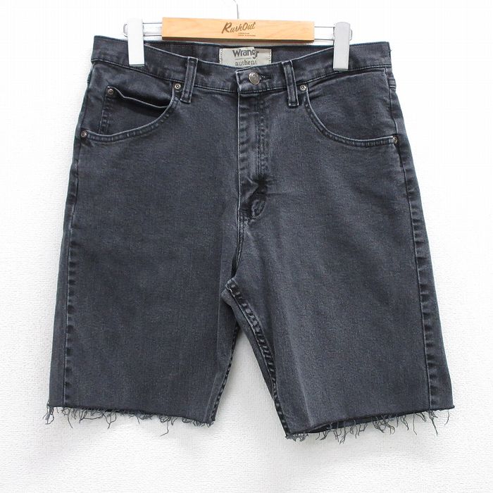 W31★古着 ラングラー Wrangler ショート パンツ ショーツ メンズ 黒 ブラック デニム 25jul09 中古 ボトムス 短パン ショーパン ハーフ
