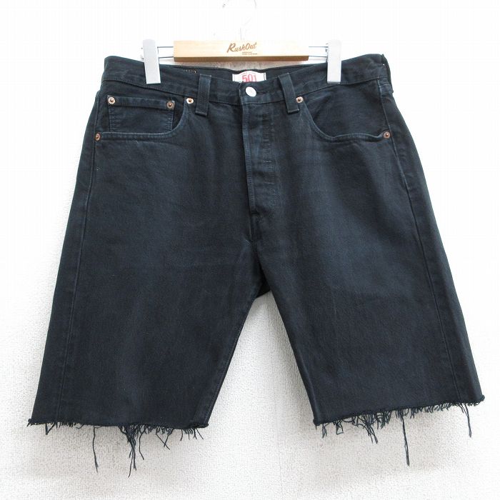 W34★古着 リーバイス Levis 501 ショート パンツ ショーツ メンズ コットン 黒 ブラック デニム 【spe】 25jul09 中古 ボトムス 短パン ショーパン ハーフ