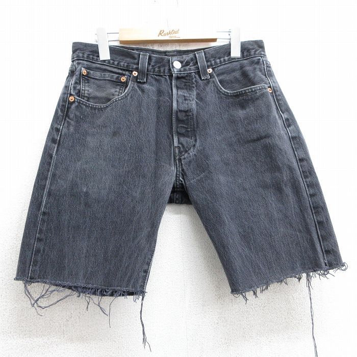 【20%OFF】W32★古着 リーバイス Levis 501 ショート パンツ ショーツ メンズ コットン 黒 ブラック デニム 25jul09 中古 ボトムス 短パン ショーパン ハーフ