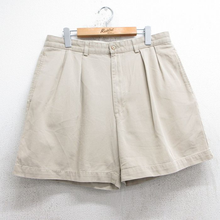 W33★古着 ラルフローレン Ralph Lauren ブランド ショート チノ パンツ ショーツ チノパン メンズ コットン ベージュ カーキ 25jul09 中古 ボトムス 短パン ショーパン
