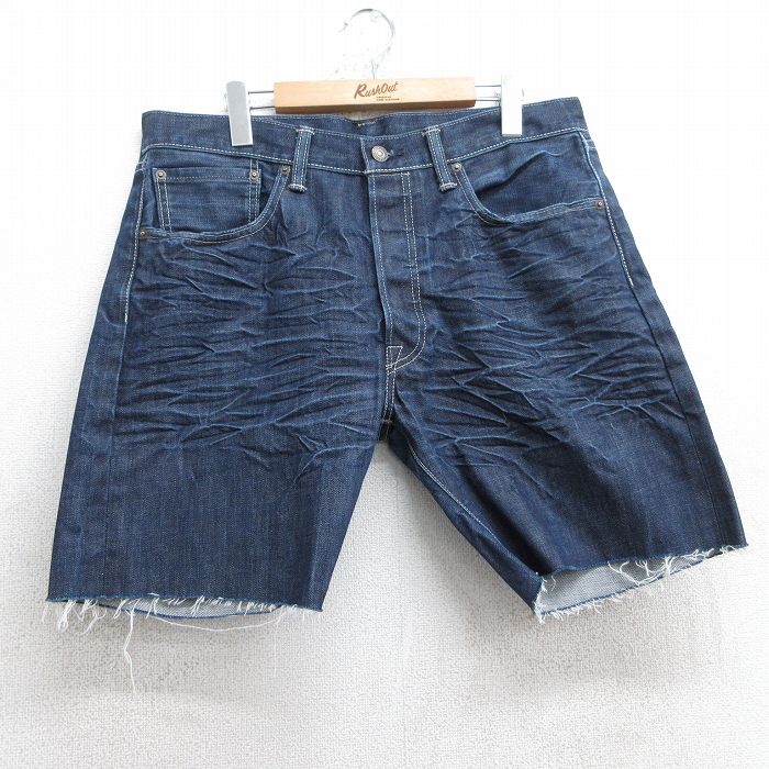 【20%OFF】W36★古着 リーバイス Levis 501 ショート パンツ ショーツ メンズ ヒゲ コットン 濃紺 ネイビー デニム 25jul09 中古 ボトムス 短パン ショーパン ハーフ