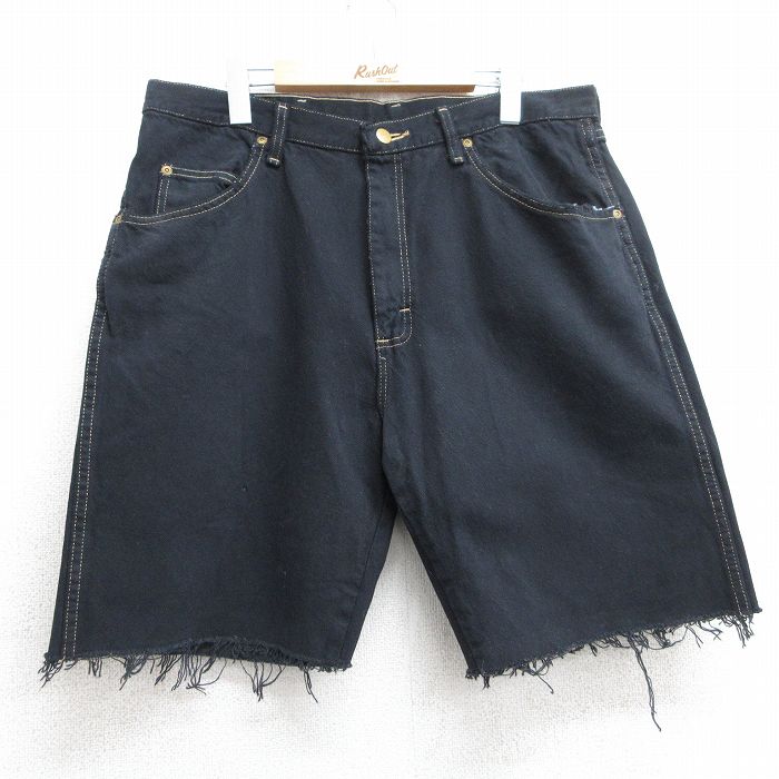 W36★古着 ラングラー Wrangler ショート パンツ ショーツ メンズ コットン 黒 ブラック デニム 25jul09 中古 ボトムス 短パン ショーパン ハーフ