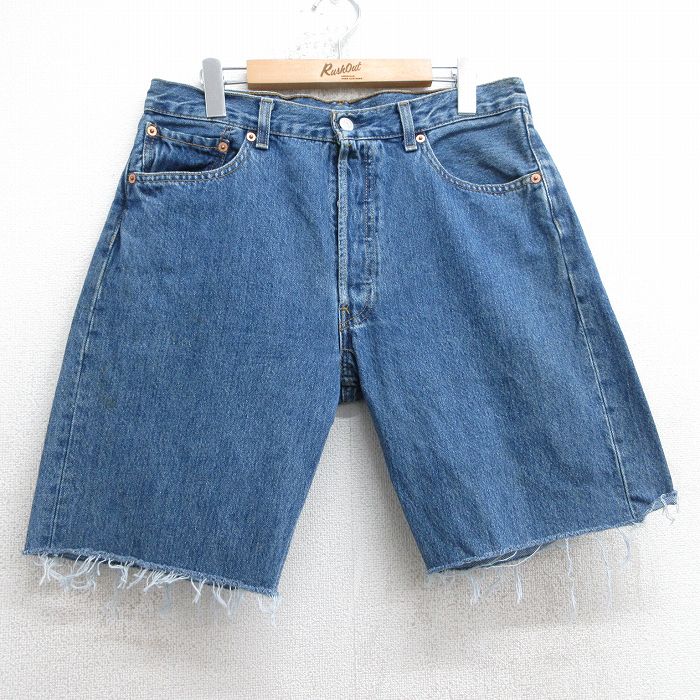 【20%OFF】W33★古着 リーバイス Levis 501 ショート パンツ ショーツ メンズ コットン 紺 ネイビー デニム 25jul09 中古 ボトムス 短パン ショーパン ハーフ