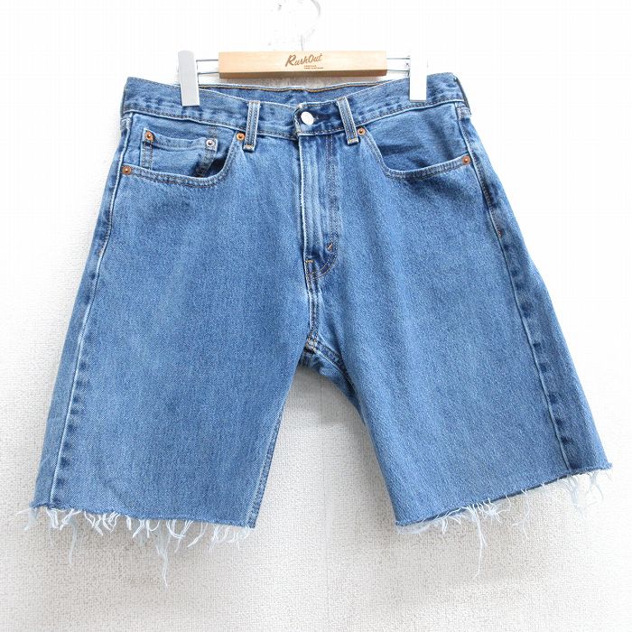 【20%OFF】W32★古着 リーバイス Levis 505 ショート パンツ ショーツ メンズ コットン 紺 ネイビー デニム 25jul09 中古 ボトムス 短パン ショーパン ハーフ