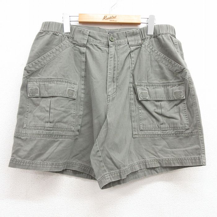 W36★古着 ショート ブッシュ パンツ ショーツ メンズ コットン 緑 グリーン 25jul09 中古 ボトムス 短パン ショーパン