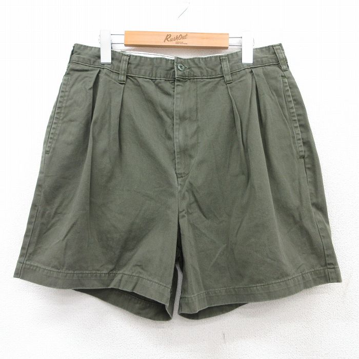 W33★古着 ジェイクルー J.CREW ショート パンツ ショーツ メンズ コットン 濃緑 グリーン 25jul09 中古 ボトムス 短パン ショーパン ハーフ