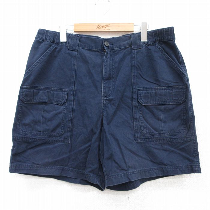 W37★古着 ショート ブッシュ パンツ ショーツ メンズ コットン 紺 ネイビー 25jul09 中古 ボトムス 短パン ショーパン
