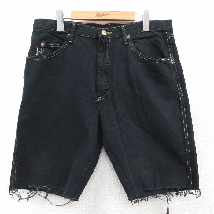 W35★古着 ラングラー Wrangler ショート パンツ ショーツ メンズ コットン 黒 ブラック デニム 【spe】 25jul09 中古 ボトムス 短パン ショーパン ハーフ