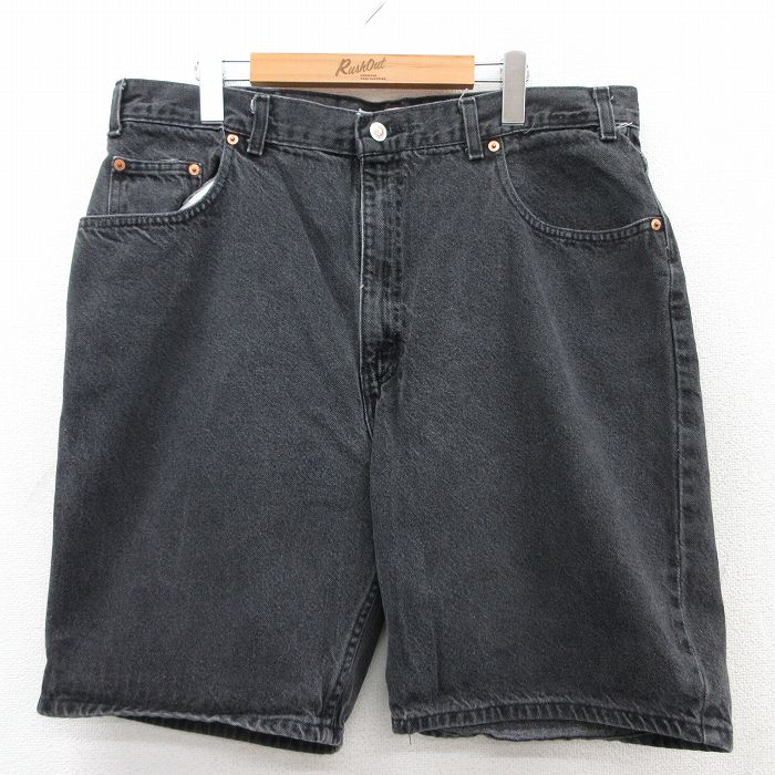 W37★古着 アリゾナジーンズ ショート パンツ ショーツ メンズ コットン 黒 ブラック デニム 25jul09 中古 ボトムス 短パン ショーパン ハーフ