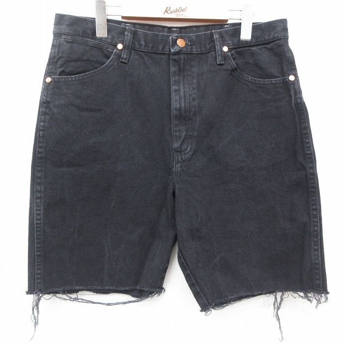 W35★古着 ラングラー Wrangler ショート パンツ ショーツ メンズ コットン 黒 ブラック デニム 25jul10 中古 ボトムス 短パン ショーパン ハーフ