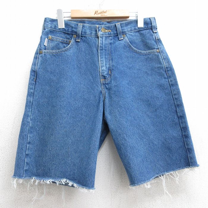 W30★古着 カーハート Carhartt ショート パンツ ショーツ メンズ コットン 紺 ネイビー デニム 25jul09 中古 ボトムス 短パン ショーパン ハーフ