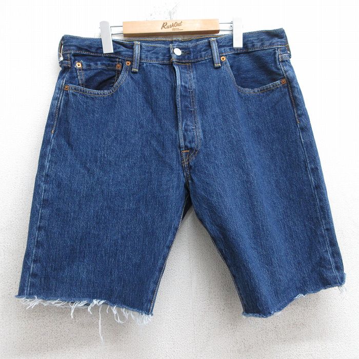 W36★古着 リーバイス Levis 501 ショート パンツ ショーツ メンズ コットン 濃紺 ネイビー デニム 25jul09 中古 ボトムス 短パン ショーパン ハーフ