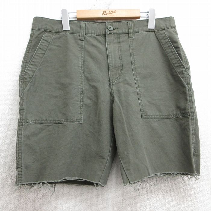 【50%OFF】W34★古着 オールドネイビー OLD NAVY ショート ベイカー パンツ ショーツ メンズ ダック地 コットン 濃緑 グリーン 25jul09 中古 ボトムス 短パン ショーパン