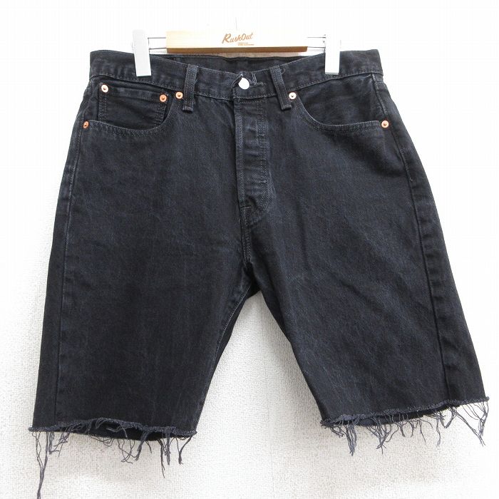 W33★古着 リーバイス Levis 501 ショート パンツ ショーツ メンズ コットン 黒 ブラック デニム 25jul09 中古 ボトムス 短パン ショーパン ハーフ