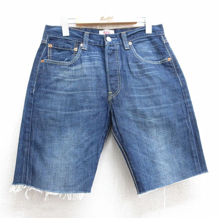 【20%OFF】W31★古着 リーバイス Levis 501 ショート パンツ ショーツ メンズ ヒゲ コットン 濃紺 ネイビー デニム 【spe】 25jul10 中古 ボトムス 短パン ショーパン ハーフ
