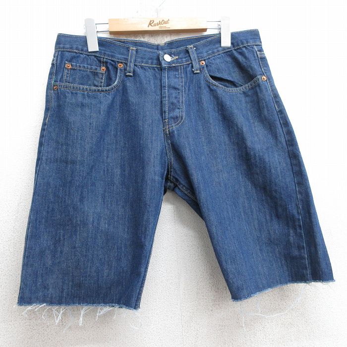 【20%OFF】W34★古着 リーバイス Levis 501 ショート パンツ ショーツ メンズ 紺 ネイビー デニム 25jul10 中古 ボトムス 短パン ショーパン ハーフ