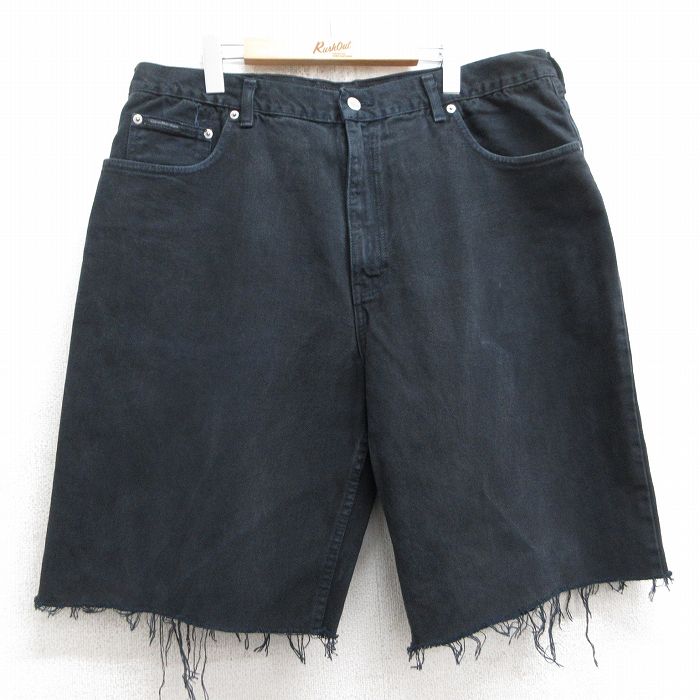 W40★古着 カルバンクライン Calvin Klein ショート パンツ ショーツ メンズ コットン 黒 ブラック デニム 25jul10 中古 ボトムス 短パン ショーパン ハーフ