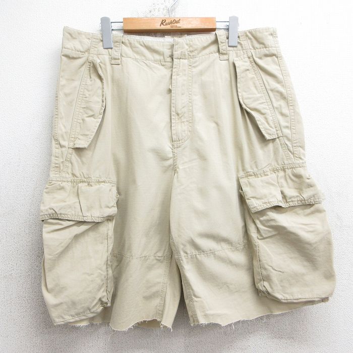 【50%OFF】W36★古着 ギャップ GAP ショート カーゴ パンツ ショーツ メンズ リップストップ コットン ベージュ カーキ 25jul10 中古 ボトムス 短パン ショーパン