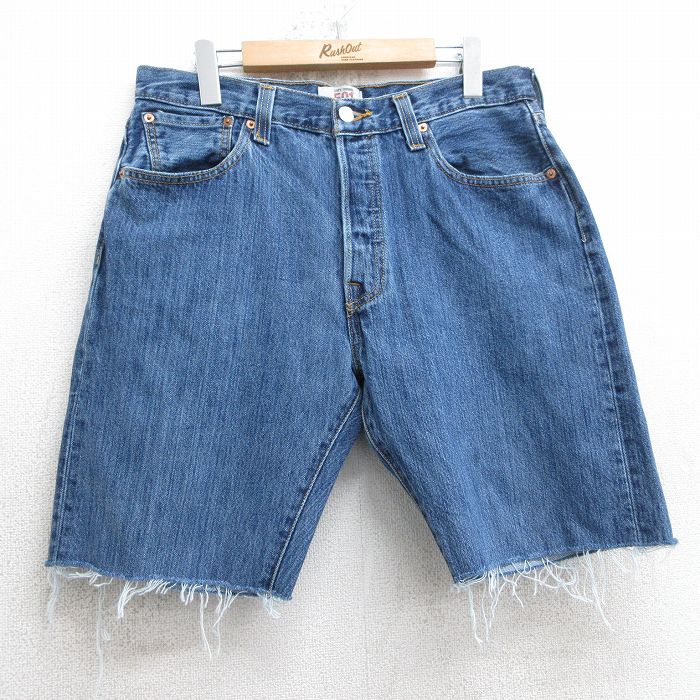 【20%OFF】W34★古着 リーバイス Levis 501 ショート パンツ ショーツ メンズ コットン 紺 ネイビー デニム 25jul10 中古 ボトムス 短パン ショーパン ハーフ