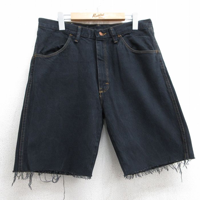 W34★古着 ラスラー ショート パンツ ショーツ メンズ 黒 ブラック デニム 25jul10 中古 ボトムス 短パン ショーパン ハーフ