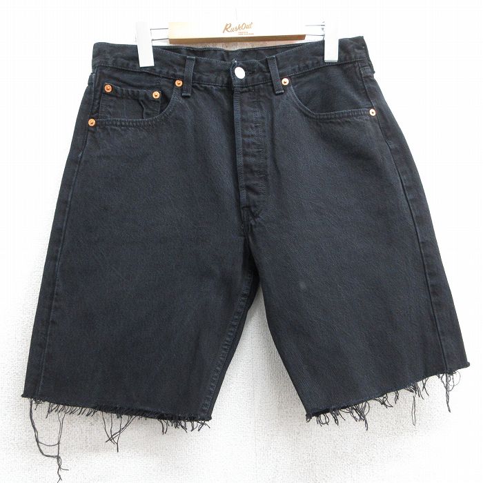 W32★古着 リーバイス Levis 501 ショート パンツ ショーツ メンズ コットン フランス製 黒 ブラック デニム 【spe】 25jul10 中古 ボトムス 短パン ショーパン ハーフ