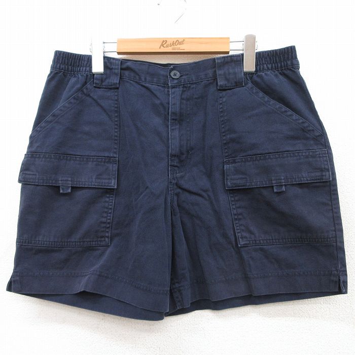 【50%OFF】W35★古着 ショート ブッシュ パンツ ショーツ メンズ コットン 紺 ネイビー 25jul11 中古 ボトムス 短パン ショーパン
