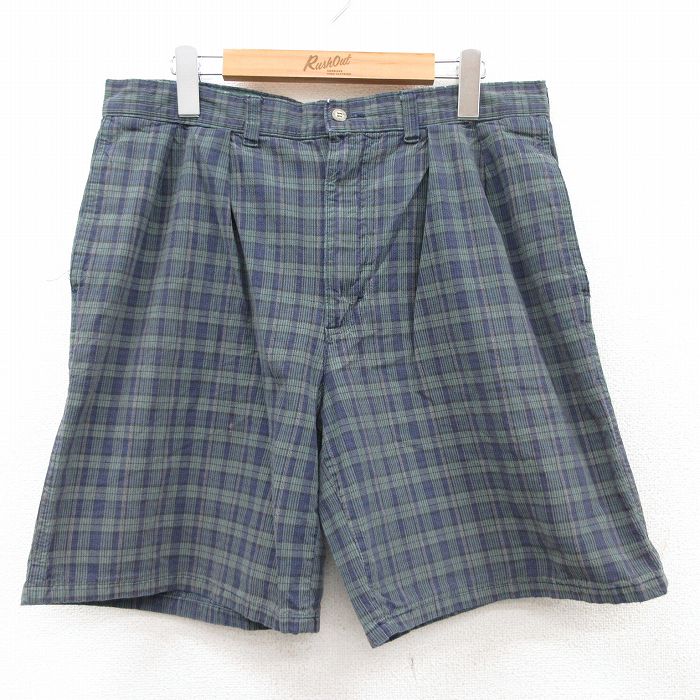 W34★古着 アメリカンイーグル American Eagle ショート パンツ ショーツ メンズ 90年代 90s 紺他 ネイビー チェック 25jul11 中古 ボトムス 短パン ショーパン ハーフ
