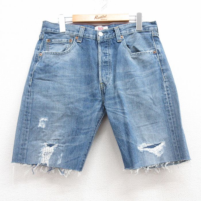 【20%OFF】W33★古着 リーバイス Levis 501 ショート パンツ ショーツ メンズ 紺 ネイビー デニム 25jul17 中古 ボトムス 短パン ショーパン ハーフ