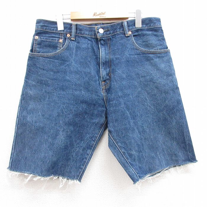 【20%OFF】W35★古着 リーバイス Levis 517 ショート パンツ ショーツ メンズ コットン 紺 ネイビー デニム 25jul17 中古 ボトムス 短パン ショーパン ハーフ