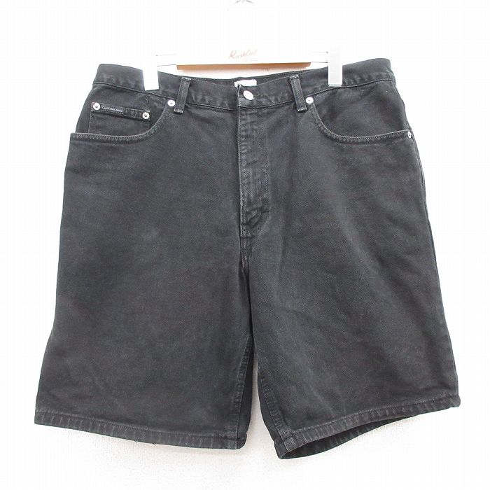W36★古着 カルバンクライン Calvin Klein ショート パンツ ショーツ メンズ コットン 黒 ブラック デニム 【spe】 25jul17 中古 ボトムス 短パン ショーパン ハーフ