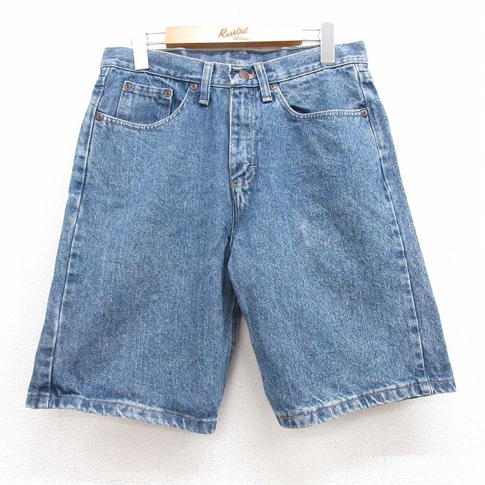 W32★古着 ラングラー Wrangler ショート パンツ ショーツ メンズ コットン 紺 ネイビー デニム 25jul17 中古 ボトムス 短パン ショーパン ハーフ