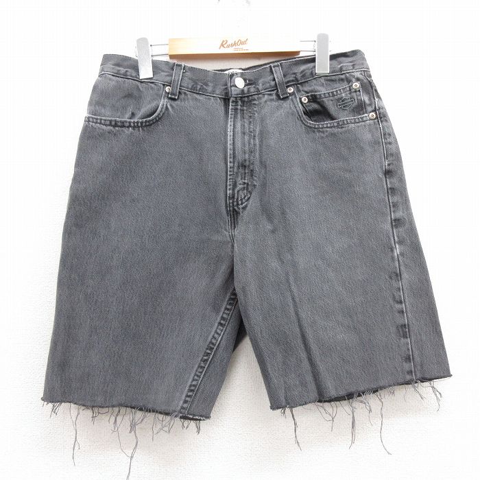 W32★古着 ハーレーダビッドソン Harley Davidson ショート パンツ ショーツ メンズ コットン 黒 ブラック デニム 【spe】 25jul17 中古 ボトムス 短パン ショーパン ハーフ